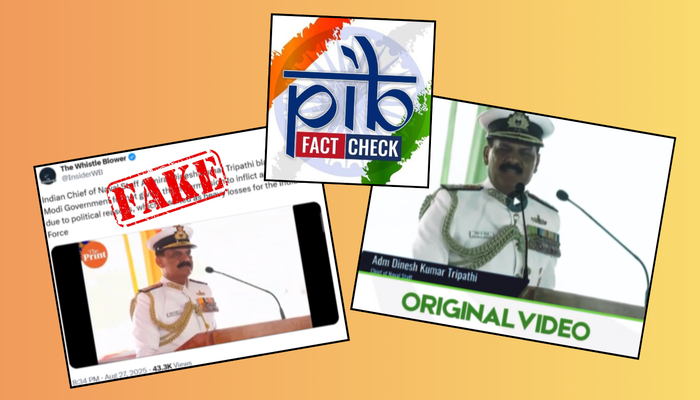 Pakistanis share doctored video of Admiral Dinesh Kumar Tripathi to undermine the success of Operation Sin, PIB debunks lies