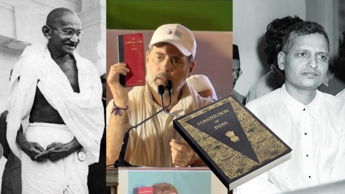 Rahul Gandhi peddles lies about the Constitution of India, MK Gandhi and Nathuram Godse