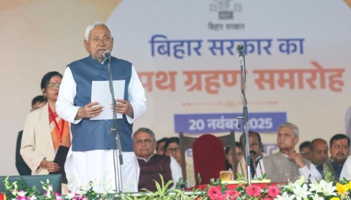 Nitish Kumar takes oath as Bihar CM for 10th time at Patna’s Gandhi Maidan, 26 ministers including two Deputy CMs from BJP inducted